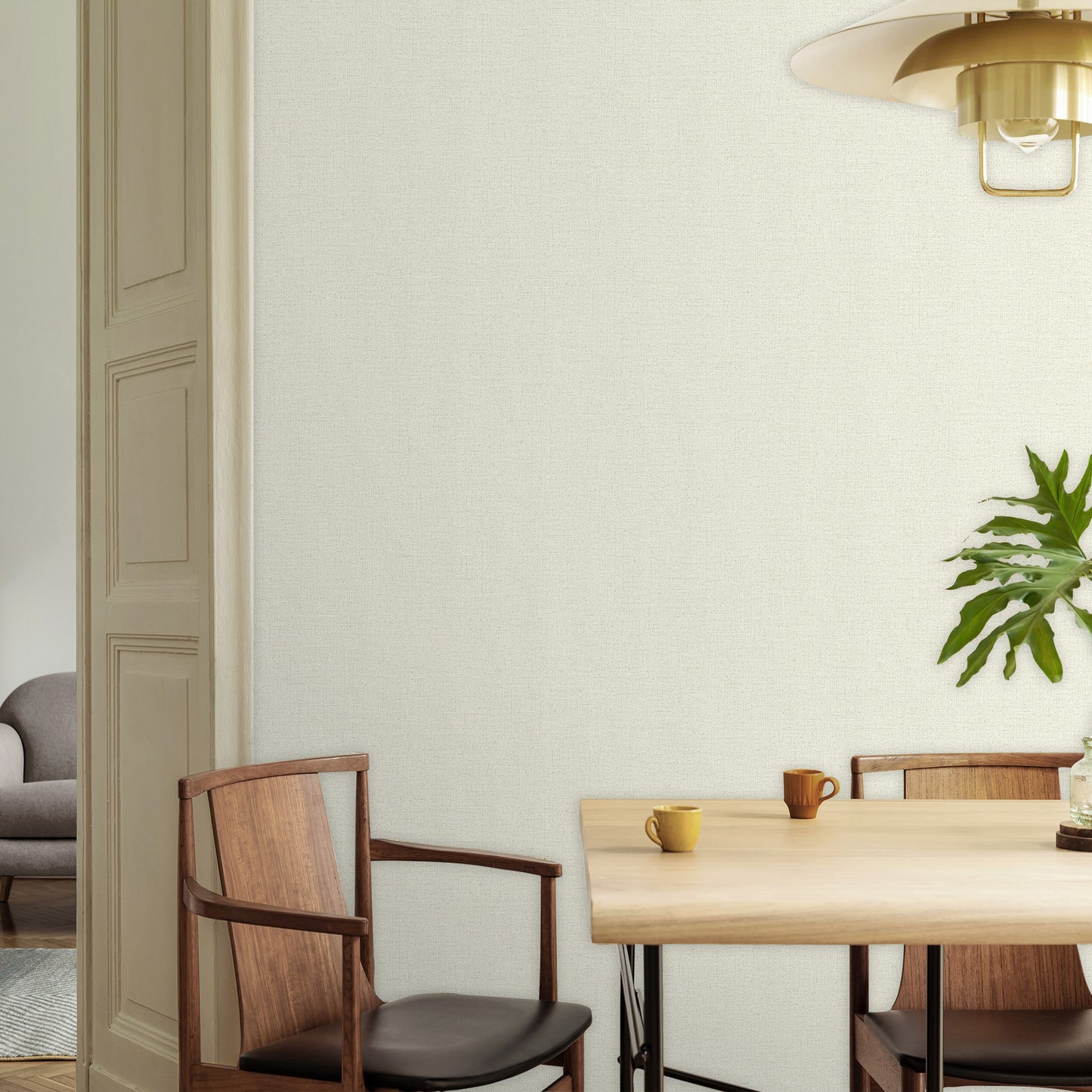 Cream wallpaper, fabric structure, no waste | 16.5 m2 per roll | Alfa 3707-1